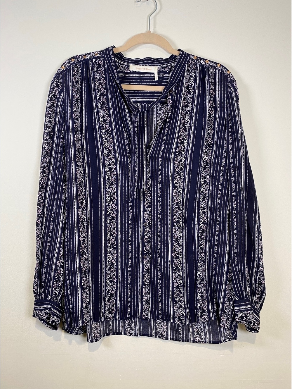 SeeByChloé Blue Floral Stripe Long Sleeve Blouse Size 42